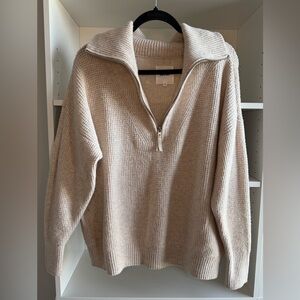 aerie Cream Half-Zip V-Neck Sweater